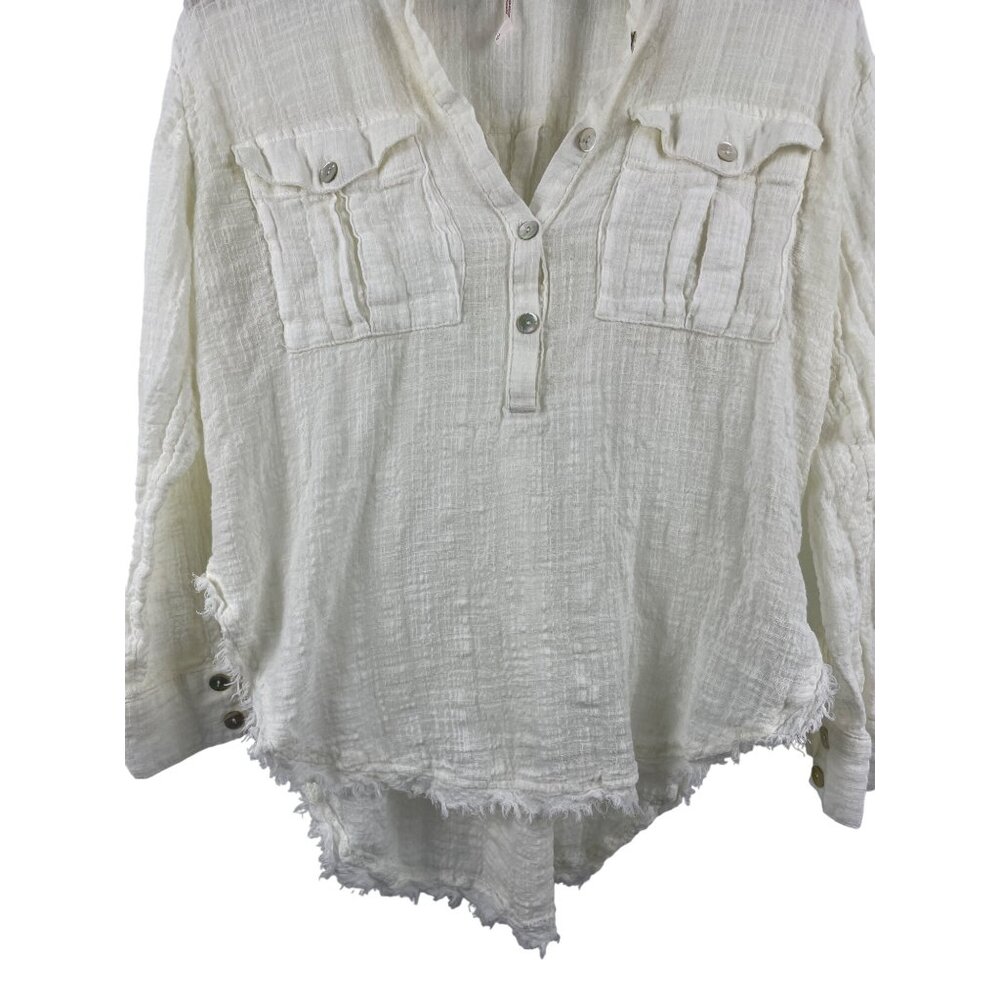 Free People Womens Small Talk To Me Gauzy Sheer White Boho Beach Lagenlook Tunic - Picture 2 of 9